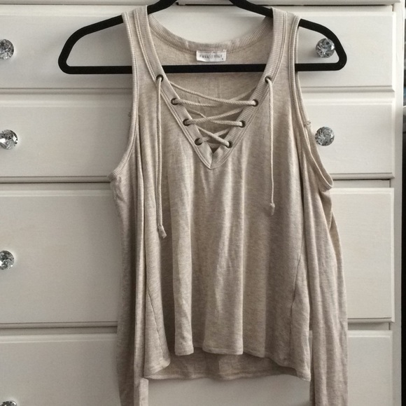 PacSun Tops - Tan lace up cold shoulder full tilt top
